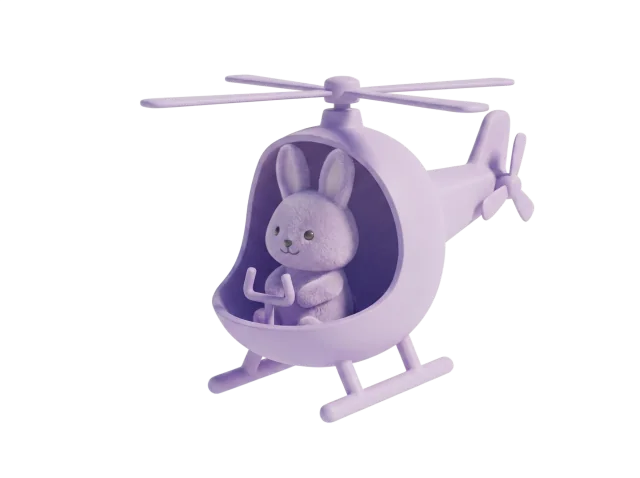 TooToo Loops bunny flying a purple helicopter